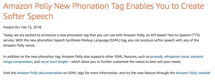 julsimon's tweet photo. #Amazon #Polly New Phonation Tag Enables You to Create Softer Speech https://t.co/86NIKCODB1 https://t.co/Yvib5A62os