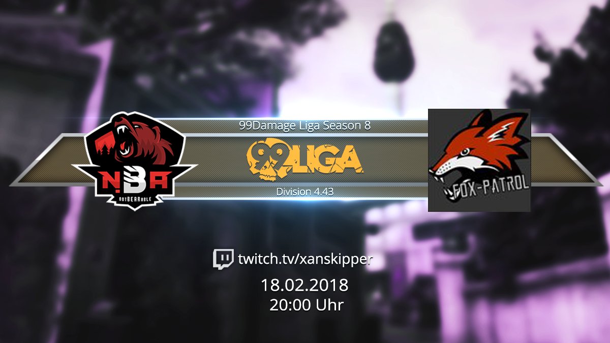 notBEARablegg's tweet photo. Sonntag, den 18.02.18 20:00Uhr, tritt unser Mainteam zum 1. Matchday gegen #Foxpatrol an!
@99DAMAGEde
#99dmg
#div4
#div443
#notbearable https://t.co/koomXHcEz1