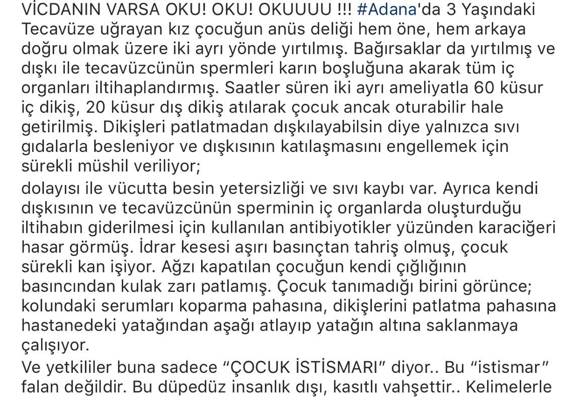 3 yaşında ki bebek mini etek giymemişti, dar pantolon giymemişti, akşam dışarı çıkmamıştı, kırmızı ruj sürmemişti buna ne diyeceksiniz şimdi o bebeğin suçu neydi? #İstismarDeğilCinayet