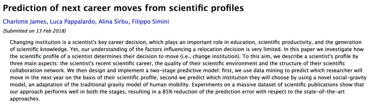 What influences a scientist's decision to change institution? The answer in our last work, where we predict the next institution of a scientist based on their scientific profile #DataScience #HumanMigration