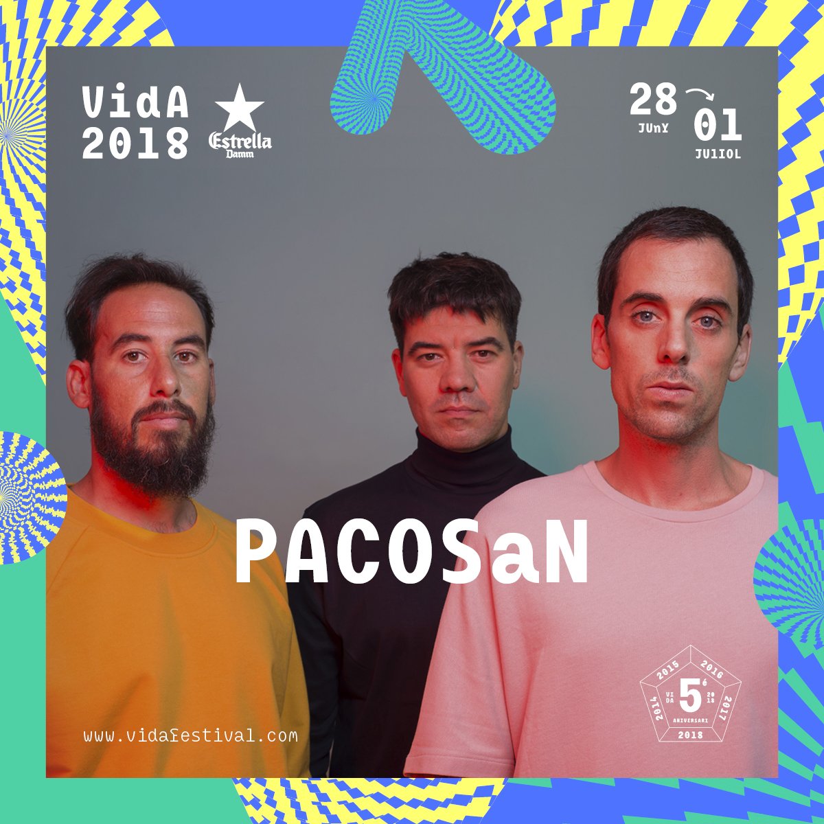 pacosanband's tweet photo. #pacosan confirmats pel #vida2018 moooltes gracies @vidafestival .... ens veiem el dijous 28 de juny amb tota la psicodèlia que es mereix l'ocasió ;) https://t.co/DsZmhF0sr5