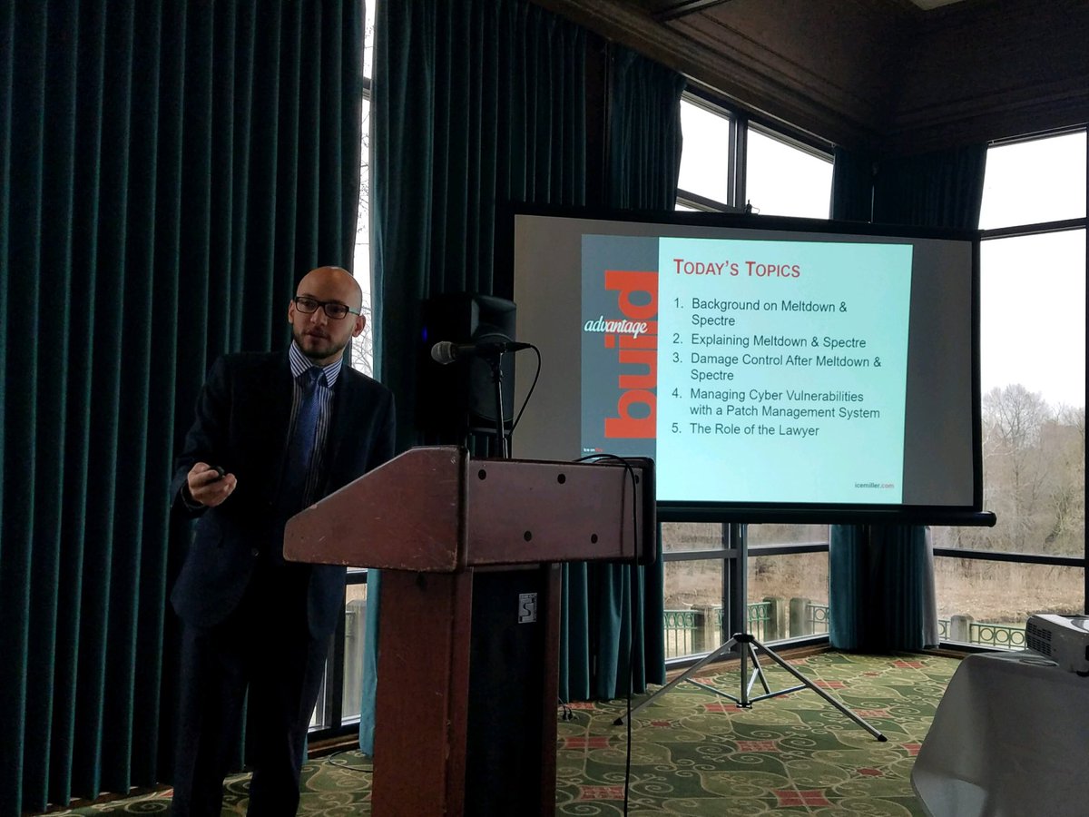 ASIS27CMH's tweet photo. Special thanks to Matt Diaz from @IceMillerLLP speaking to @ASIS27CMH Monthly meeting and detailing what’s known about Meltdown and Spectre. https://t.co/hD1hGaV2Ay