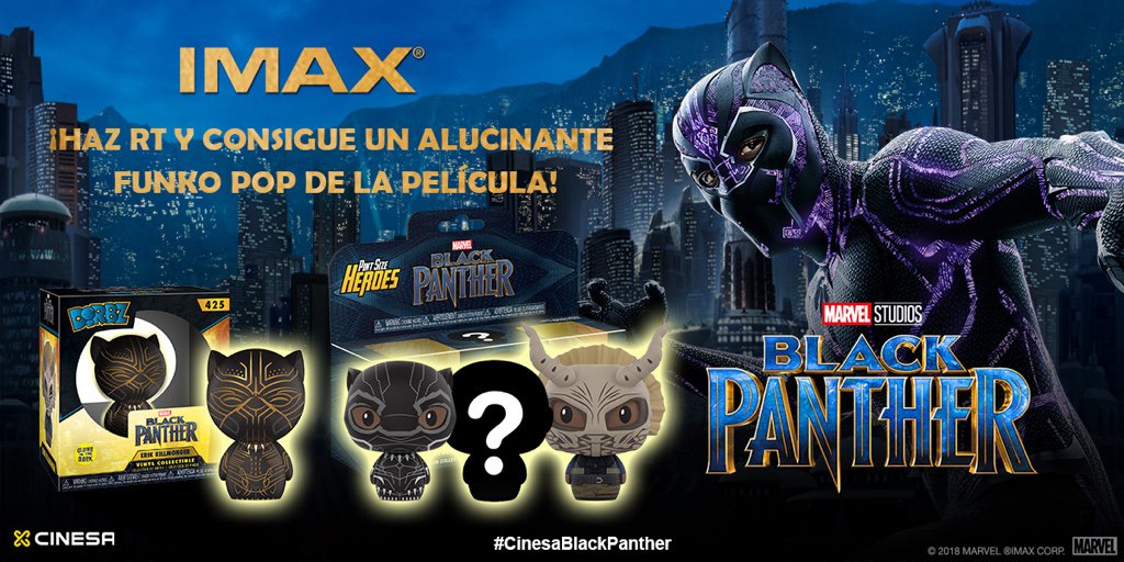Cinesa's tweet photo. ¡La bestia ha llegado! 💪 Haz RT en este tweet y participa en el #sorteo de uno de estos alucinantes Funko Pop que regalamos de #BlackPanther 🎉 Bases legales: https://t.co/lc3jsjh6gY #CinesaBlackPanther @IMAX https://t.co/SywO7icTjo
