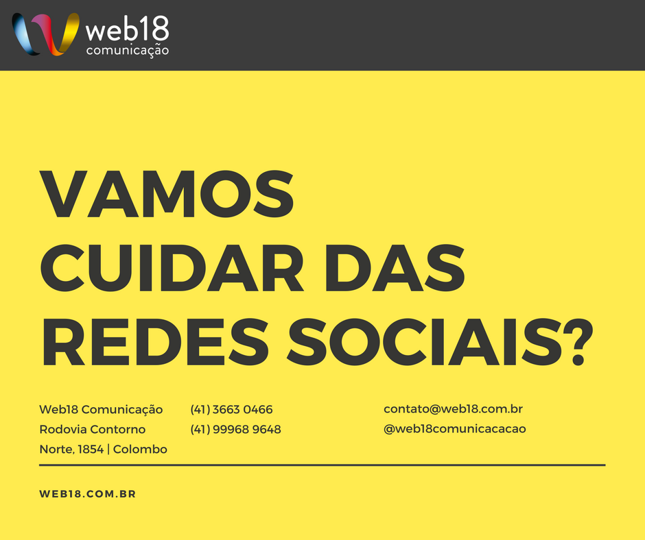 Web18S's tweet photo. A rede social é um das mais importantes plataformas para a correta divulgação de sua empresa, seus negócios ou seus produtos. Quer fazer isso de forma correta, planejada e com resultado?

Fale com a Web18 Comunicação. Ligue (41) 3663 0466 e peça um orçamento. https://t.co/Cxuxf98nR6