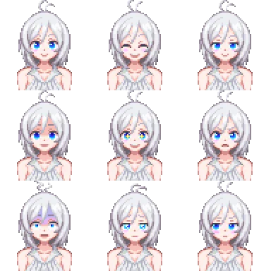 シロちゃんドット絵ポートレイト+表情色々 冬服と通常のと2パターン描いてみました ついでに原寸も それぞれ64x64
#SiroArt #ドット絵 