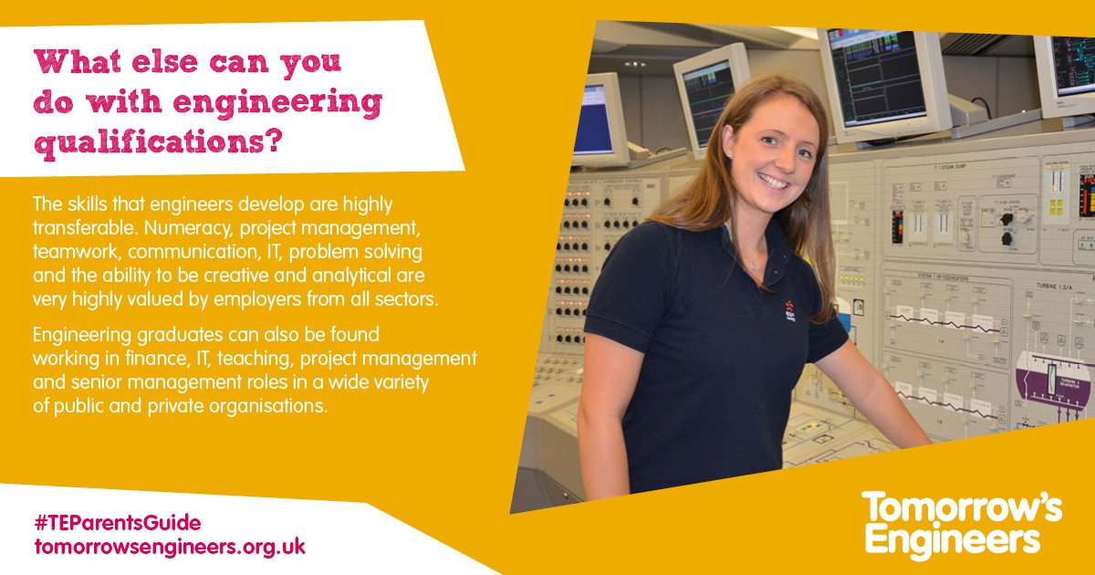 Tomorrows_Eng's tweet photo. Engineering qualifications help keep #career options open to young people. Find out more in our #TEParentsGuide https://t.co/2XVK4awNgN https://t.co/IAOMcPkdgP
