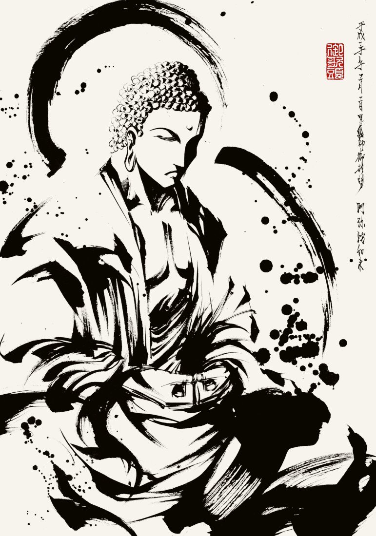 依頼作品・阿弥陀如来。B4サイズ 大乗仏教の如来の一つである。 名前は