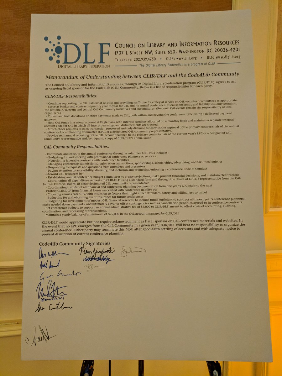 gmcharlt's tweet image. The &quot;novelty&quot; version of the draft MOU with CLIR/DLF with some endorsements from members of the community #c4l18