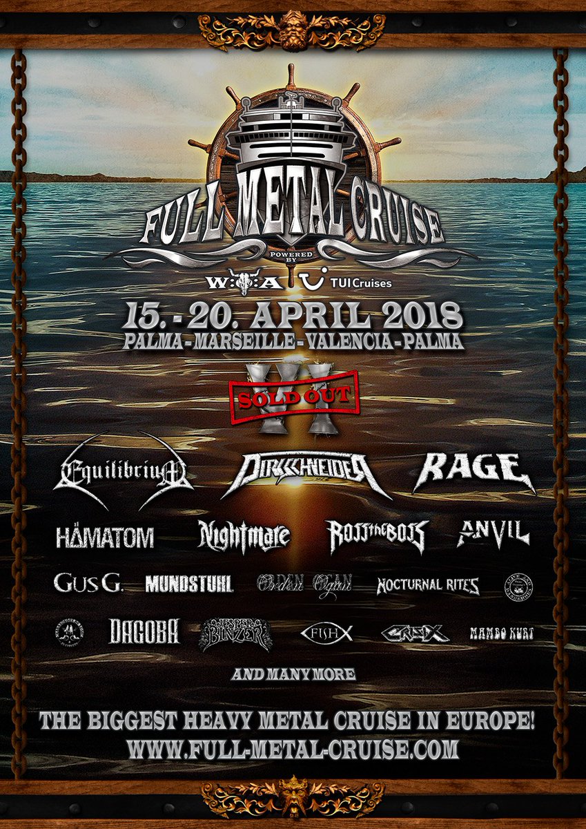 FullMetalCruise's tweet photo. Das Warten hat ein Ende - heute gibt's weitere Bands für die #FMC VI:
#OrdenOgan
#Nocturnal Rites
#AliveAndDangerous
#Dagoba
#JesperBinzer
#EricFish
#Crisix
#MamboKurt
#VagabundosDeLujo
Restkontingente für die FMC VII: https://t.co/tkv7KMI2np
#tuicruises #fullmetalcruise #bands https://t.co/29MxOMbHqN