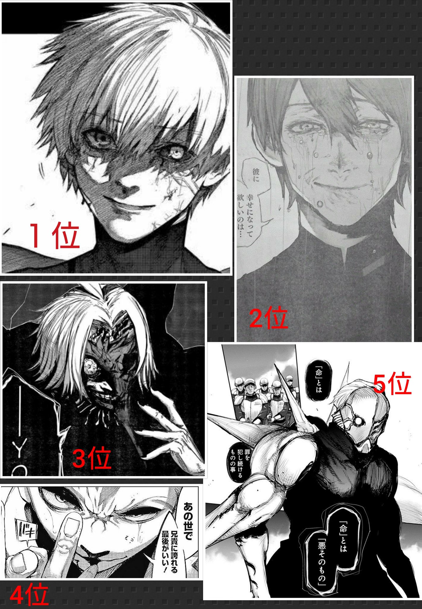 ナナキ 次の予定 10 29 Or30池ハロでチェンソーマン Pa Twitter 東京喰種 個人的推しランキング 作ってみました ヽ 五本指 男性編 金木くん 月山さん 越えられない壁 白滝澤 ナキ 芳村店長 五本指 女性編 ヒナミちゃん トーカ