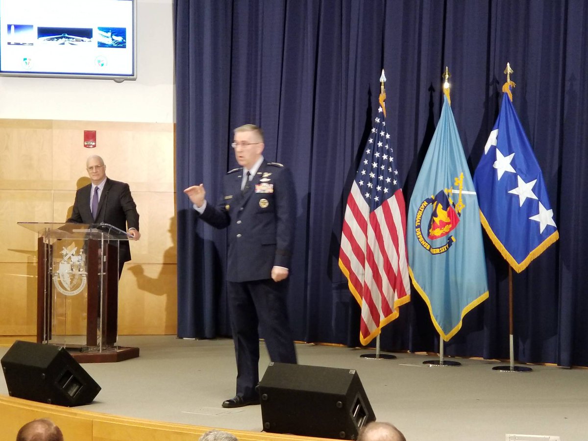 IntlSecurity's tweet image. Interesting gathering at NDU today to discuss the new Nuclear Posture Review. Photo of USSTRATCOM CDR Hyten. Also: Deputy USD(Policy) Trachtenberg; DASD(Nuclear &amp;amp; Missile Defense Policy); Joint Staff; NNSA; State.