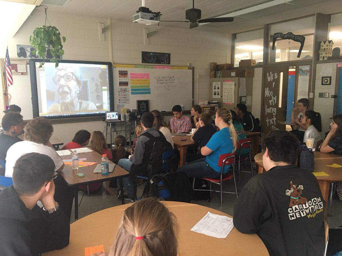 Students Skyping with a holocaust survivor! #empowER #ERmustangnation @RSSinformation <a href="/TonyaBGerman/">Tonya German</a>