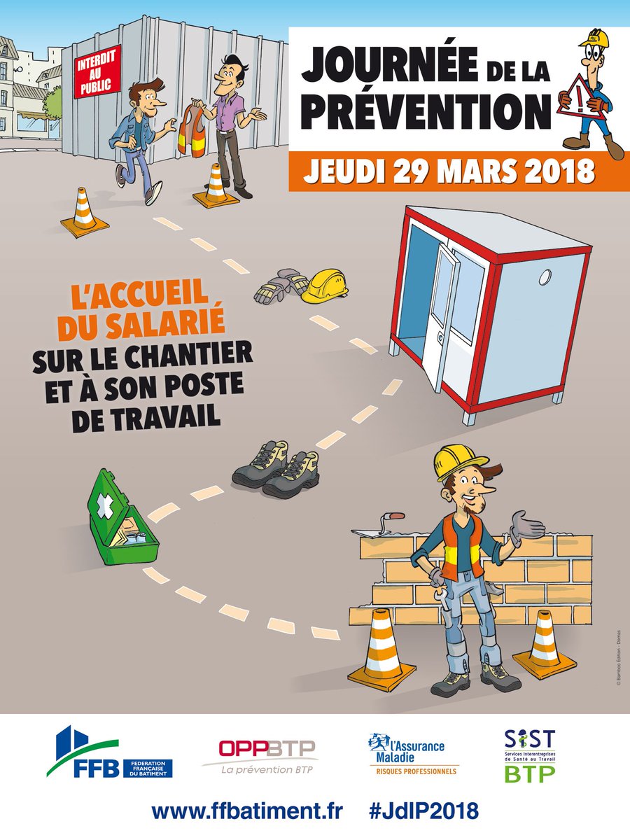 FFBatiment's tweet photo. La Journée de la Prévention #JdlP2018, c'est le jeudi 29 mars! Cette journée est organisée avec @preventionbtp #SISTBTP et la #CNAM. Pour en savoir plus c'est ici : https://t.co/2DbZm4uBm2 https://t.co/xPWIneevcO