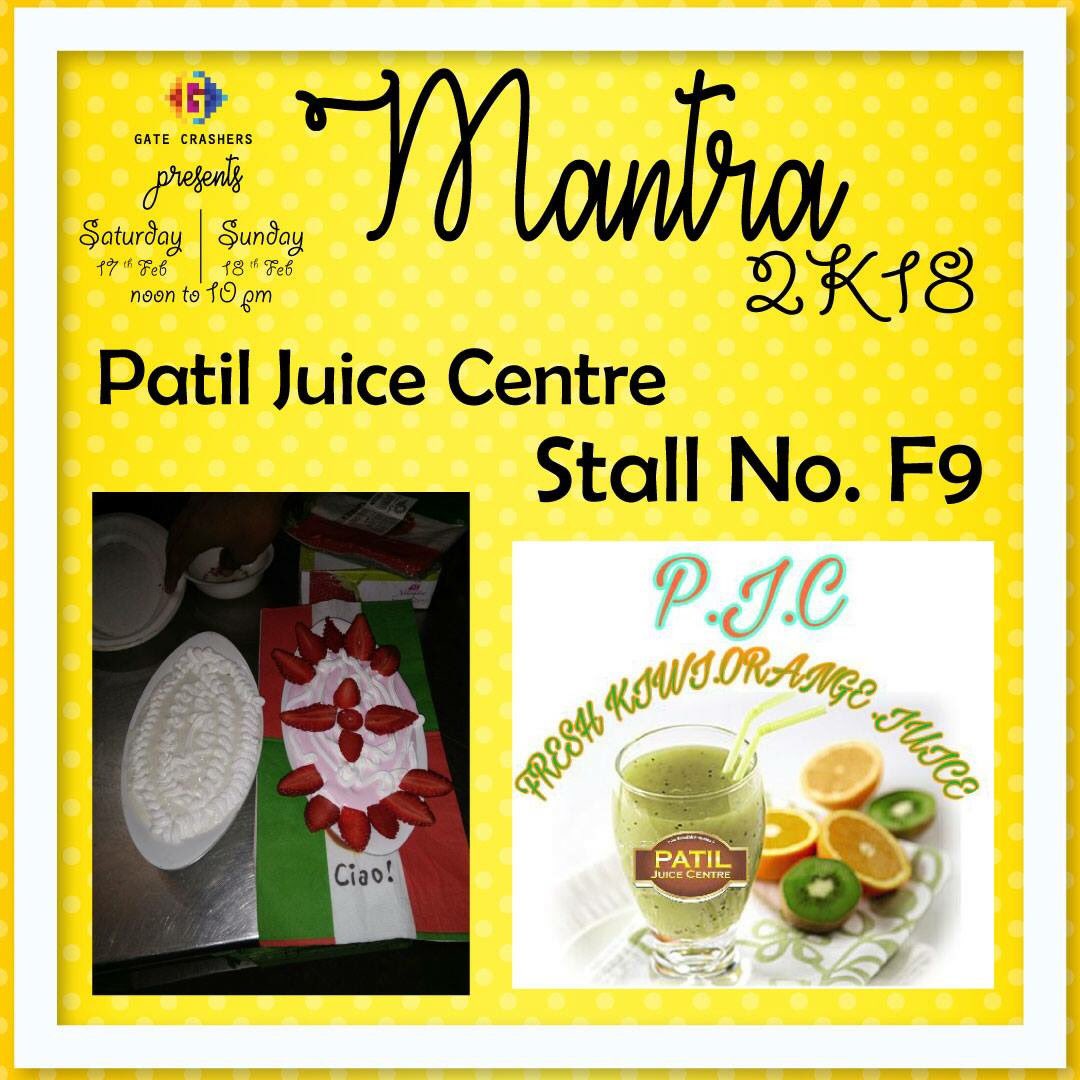 gatecrashers101's tweet photo. We have the perfect therapy to a healthy life, have a freshly made juice at Patil juice Centre!
You name a fruit, they make the juice!
Have a perfect end to your meal at stall no F9, only at the Mantra 2K18
17th &amp; 18th Feb
noon to 10 pm
The Turf, Mahalaxmi Racecourse https://t.co/VfPaBaHzI7
