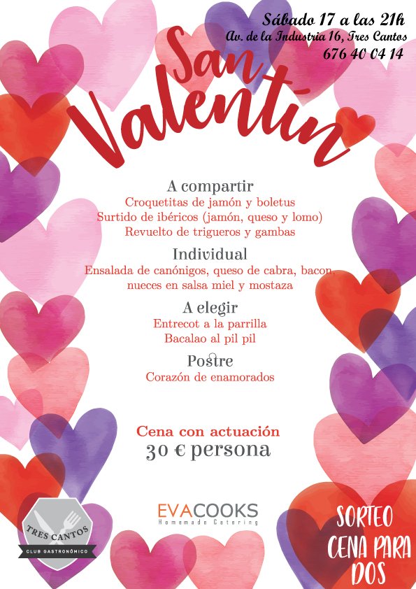 evacooks_rest's tweet photo. ¡¡Mañana es el gran día!! ❣️💘 Habrá menú especial para que la noche del sábado 17 sea perfecta. 💕Además, asistiréis a la actuación del mago Rubén Muñoz Escobar ➡️ Te esperamos el SÁBADO 17 a las 21h, en Avenida de la Industria 16, Tres Cantos. ⬅️💫 tlf. 676 40 04 14 https://t.co/4qPFuAXFXC