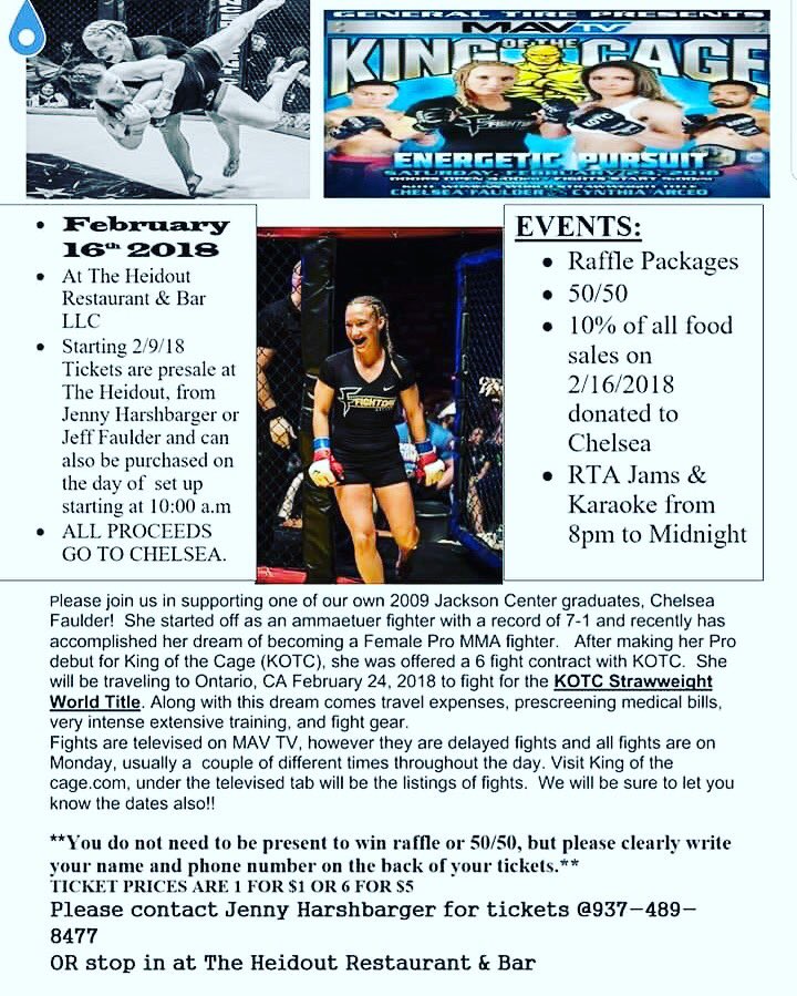 FaulderMMA's tweet photo. Stop by the Heidout restaurant&amp;bar TODAY between10am-12am to grab a bite to eat/place a to go order enter into the 50/50 raffle buy a CF Shirt and sing some karaoke(8pm-12am.)I will be there from6pm-9pm hope to see you there to thank each of you in person for all your support! https://t.co/kHn422fYdQ