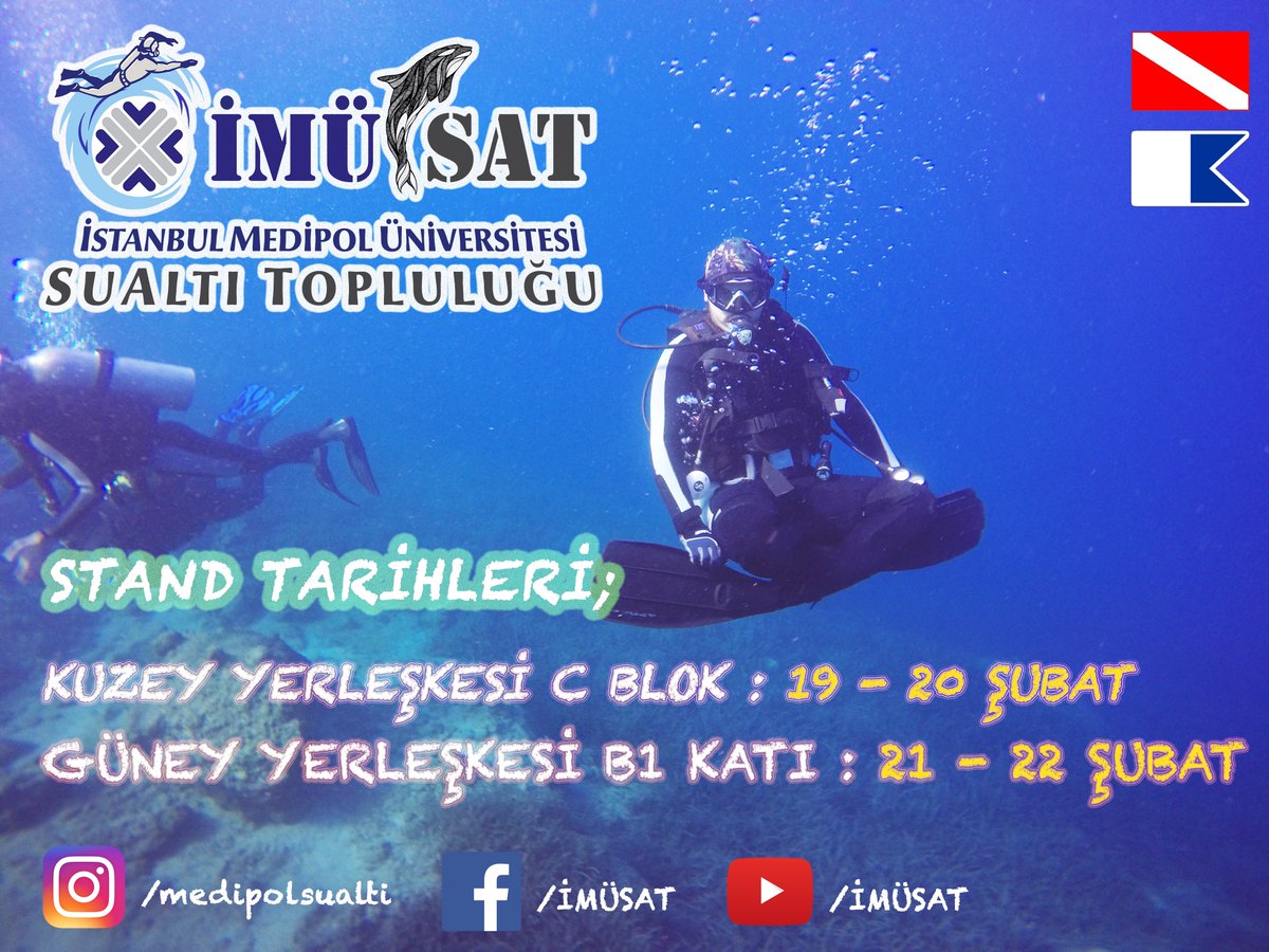Hey sen!!! Sualtı dünyasına adım atmak istiyorsan önce İMÜSAT standına gelmen ve üye olman gerek.. Dalış ve İmüsat etkinlikleri hakkında daha ayrıntılı bilgi almak istiyorsan seni de aramızda görmekten mutlu oluruz 🐬
