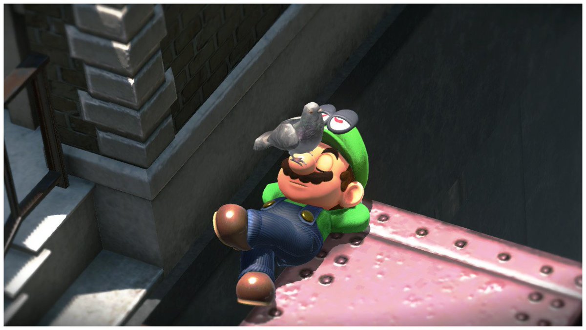 Mario with a pigeon