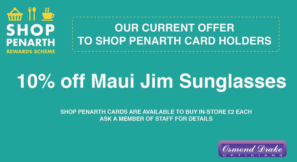 Don't forget you can get 10% off Maui Jim Sunglasses if you have a Shop Penarth card! We sell the cards in store so why not come and get one to take advantage of this great offer.

#shoppenarth #lovepenarth