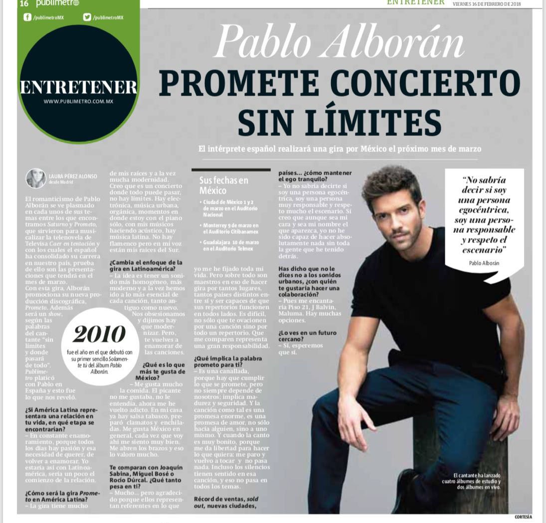 warnermusicmex's tweet photo. ⚡️Chequen la entrevista de @pabloalboran en @PublimetroMX https://t.co/Da0OFR2Jev