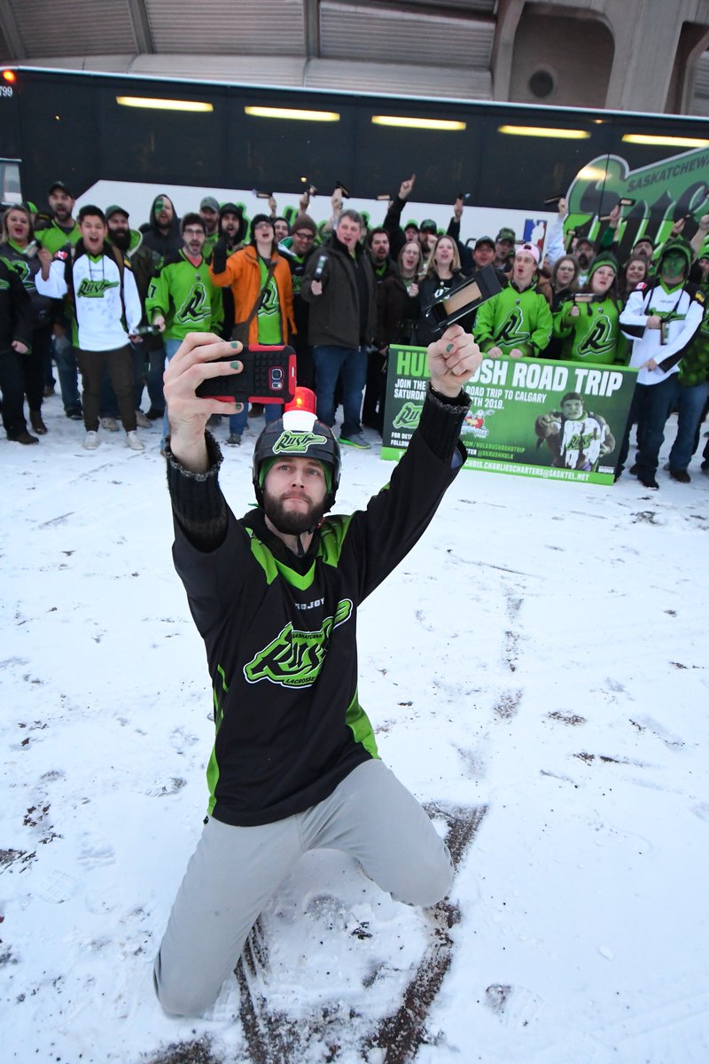 SaskRushLAX's tweet photo. The MUST HAVE road trip picture with @SaskRushLAX fans and the #RushHulk bus: courtesy of @bnowakowski85 π¨ #YYC #BattleofthePrairies https://t.co/GVsIe7KF2j