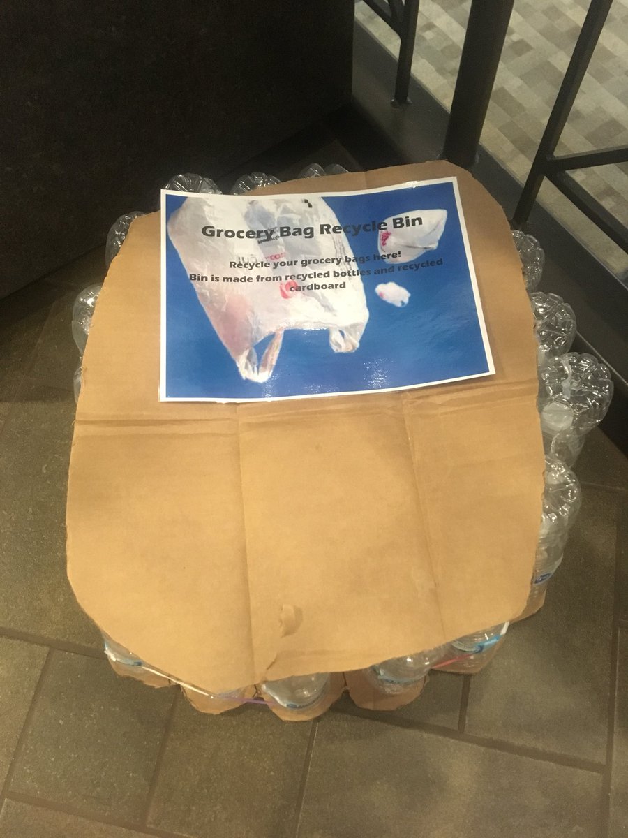 Centralgreenpod's tweet photo. Have a pile of plastic bags in your room? Americans consume 100 BILLION plastic bags every year. Take your stash to Maytag to be recycled in one of the recycling boxes made out of empty water bottles!! https://t.co/SMuhUmyCDV