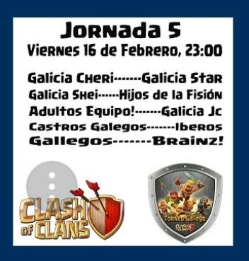 5 Jornada!
Mucha suerte Guerreros!
<a href="/TorneoGallego/">TorneoGallegoCoC</a>