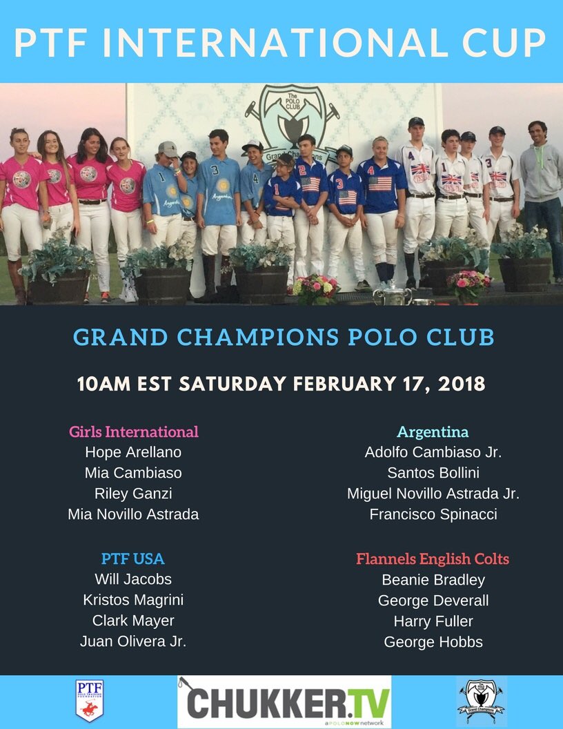 polotraining's tweet image. PTF Florida Weekend Schedule
Join us 10am Saturday Fieldside or on chukkertv.com for the 2018 PTF International Cup.  
Monday starts with the Tackeria President’s Day Cup at Everglades Polo Club Field #3 @ 9am followed by the Avendano Memorial at IPC @12