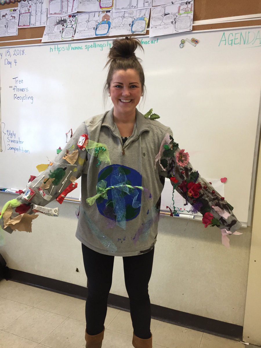 Mrs_MPiotrowski's tweet photo. The 3/4’s win!!!!! The ECO SCHOOL sweater decorating competition!!! #victoryisours https://t.co/KzcTHZQmpx