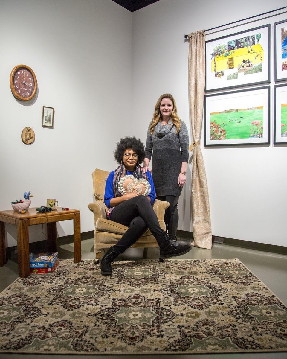 OKCU_Art's tweet photo. @marissabozrag and Jasmine Jones as neighbors in their installation for #SymbioticOklahoma. The exhibition is up in the #HulseyGallery until March 9th. 

#OKCUSVA #OKCU #OKCARTISTS #OKCART @OKCU https://t.co/KnzYAt3si3