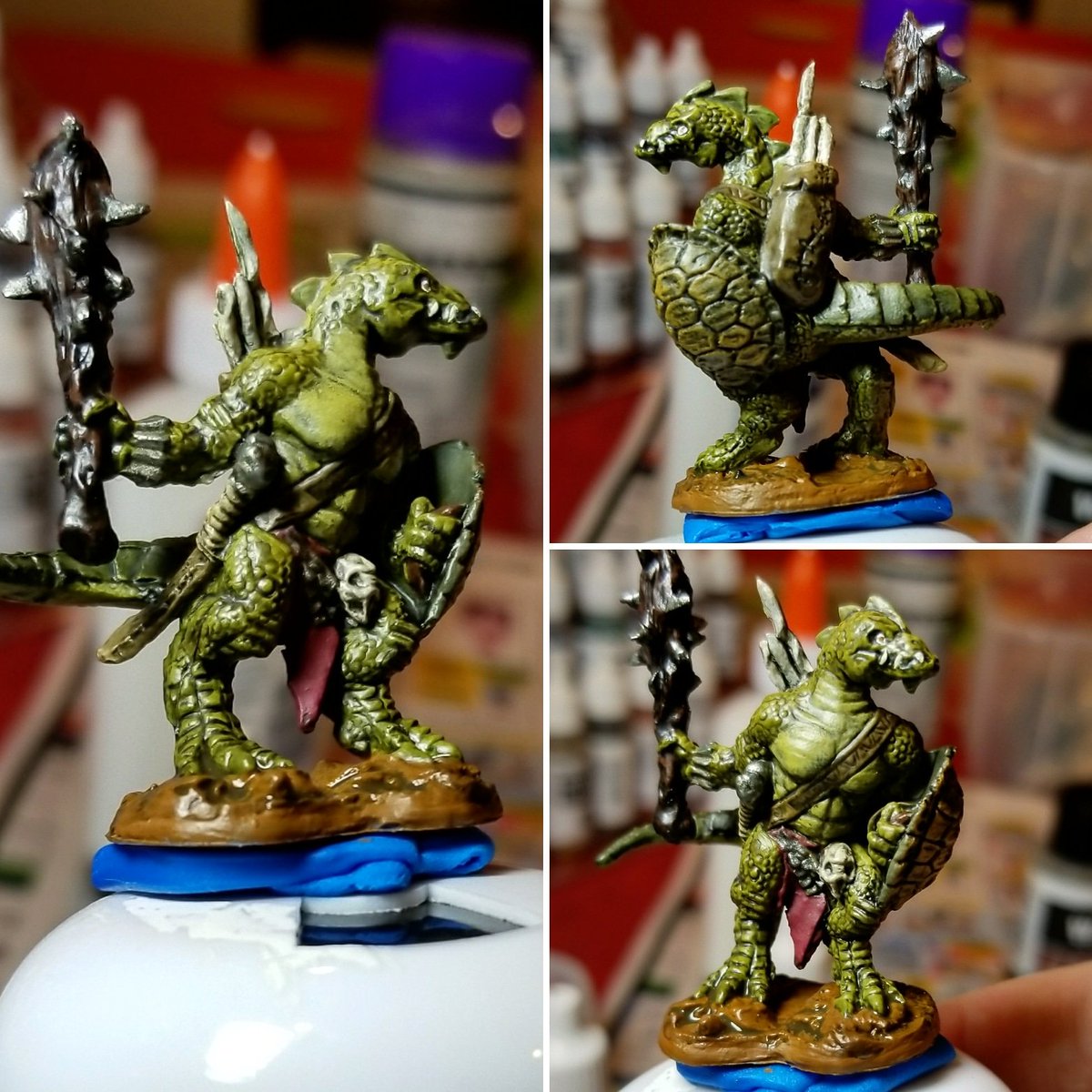 dreadpiraterose's tweet photo. I got 6 of these lizard men in the Reaper Bones 3 Kickstarter that I split with friends. This is the first one I've tackled. Tried to keep it to hours or less and succeeded. I hope to knock the remaining 5 out by end of next week. #dnd #HappyLittleMinis #Bones3 https://t.co/N2pDPxYLLd
