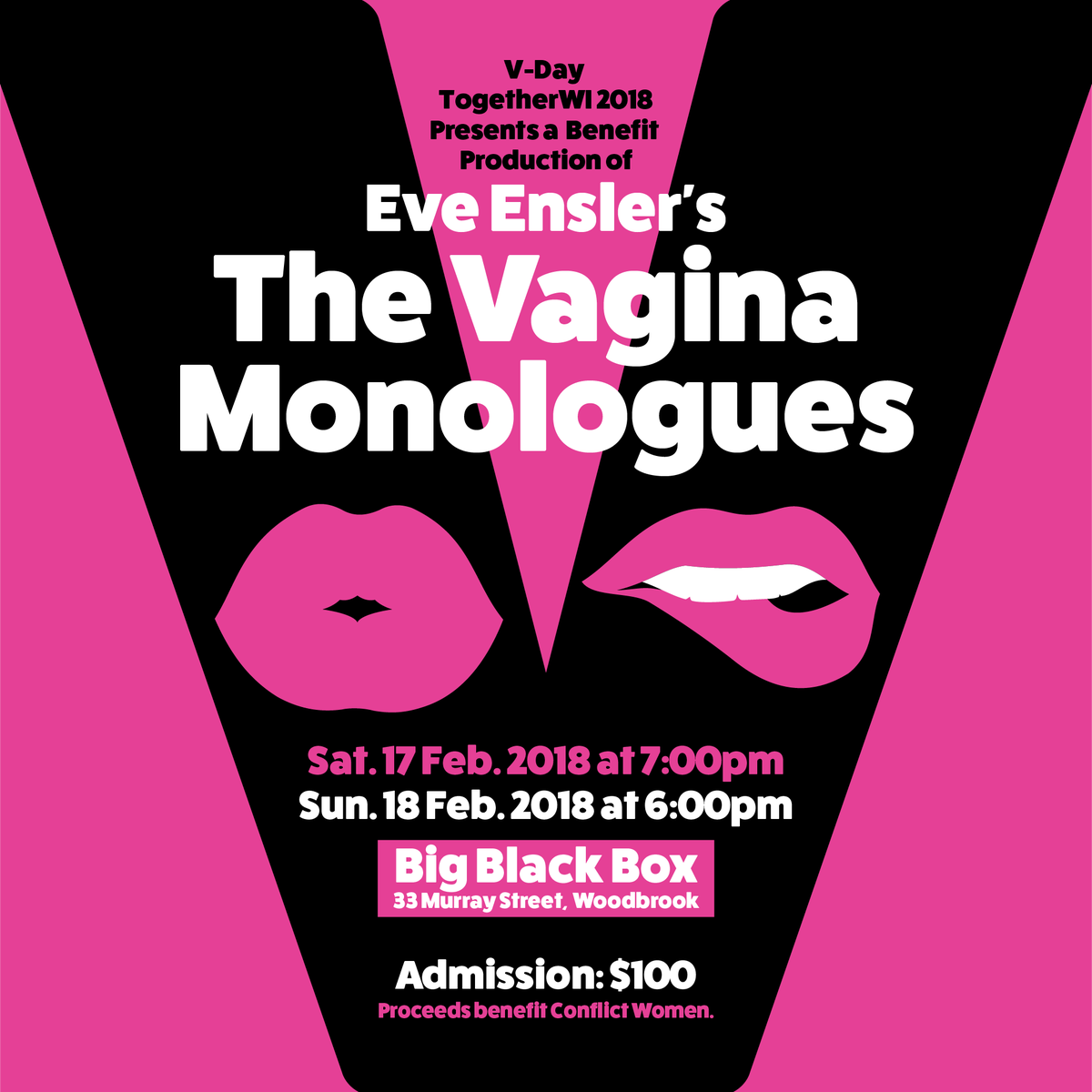 togetherwi_'s tweet photo. Join us this weekend at @BigBlackBoxTT for #VDay #TogetherWI 2018 Benefit Production of Eve Ensler’s #TheVaginaMonologues. Sat at 7pm and Sun at 6pm. Admission: $100TTD at the door. Proceeds benefit Conflict WomenTT.
#UntilTheViolenceStops #RiseResistUnite #V20IsComing #SayVagina https://t.co/c8DAk4uiFa