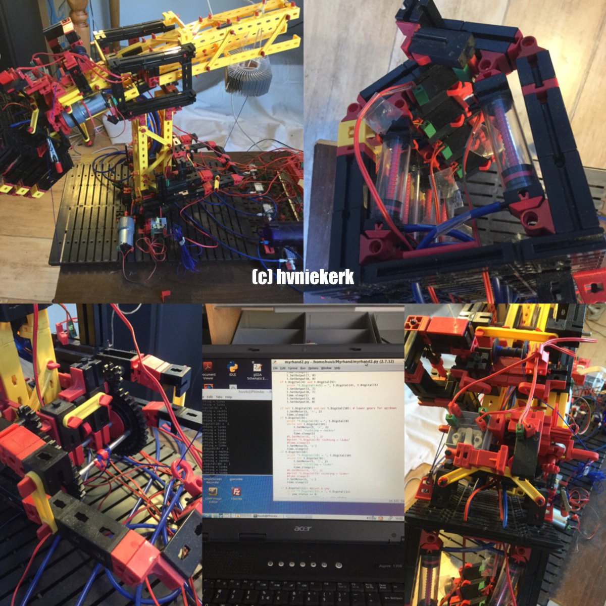 hvniekerk's tweet image. Blog 258 @ niekerha.home.xs4all.nl: pictures &amp;amp; Youtube (bit.ly/25oeKKH) videos on #fischertechnik #robotics as well as #RaspberryPi1 &amp;amp; #RaspberryPi2. Picture: Screenshot and Instagram post of my fischertechnik robotarm with pneumatic hand and code with screen output.