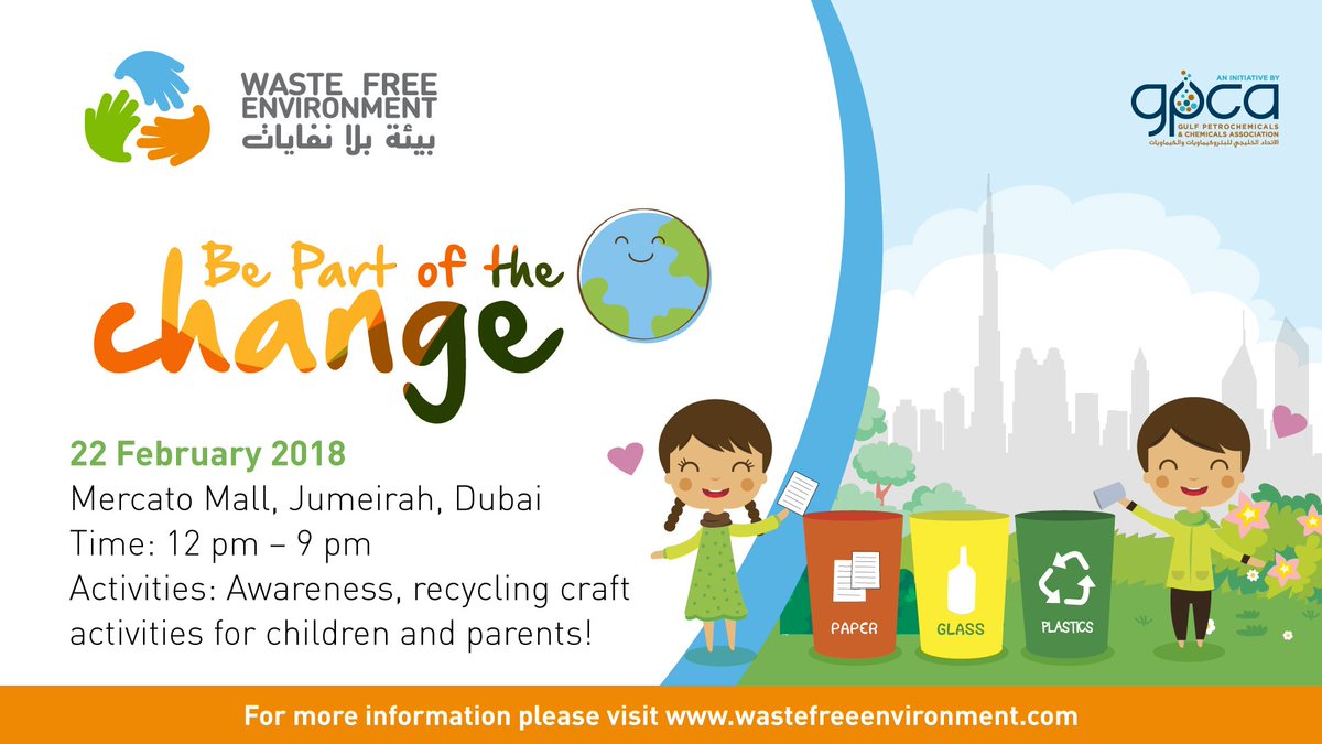 Our #WFECampaign will be taking place on 22 February at Mercato. Come join us! Thanks to our sponsors <a href="/DowPackaging/">Dow Packaging</a> <a href="/BASF/">BASF</a> <a href="/SABIC/">SABIC I سابك</a> <a href="/LyondellBasell/">LyondellBasell</a> <a href="/Cosmoplast_uae/">Cosmoplast</a> <a href="/ShellMiddleEast/">Shell Middle East</a>