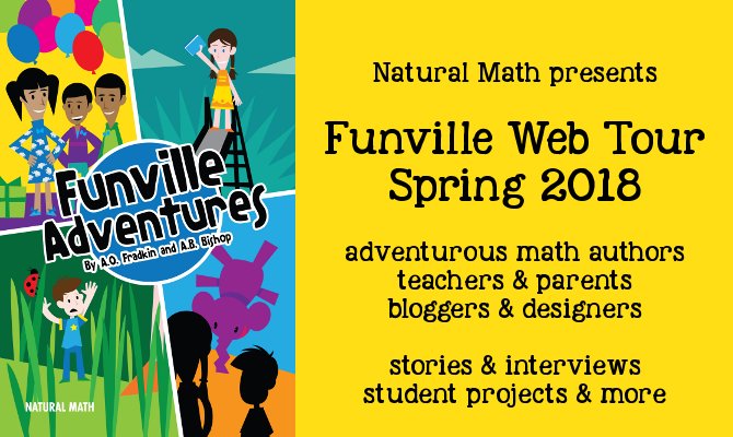 NaturalMath's tweet image. Funville is a math-inspired fantasy adventure by @aofradkin & @TheAlliBishop where functions come to life as magical beings. Join our math friends for stories, student activities, interviews & more. Book web tour is Feb 15 - March 15. #MTBoS #mathchat naturalmath.com/funville-web-t…