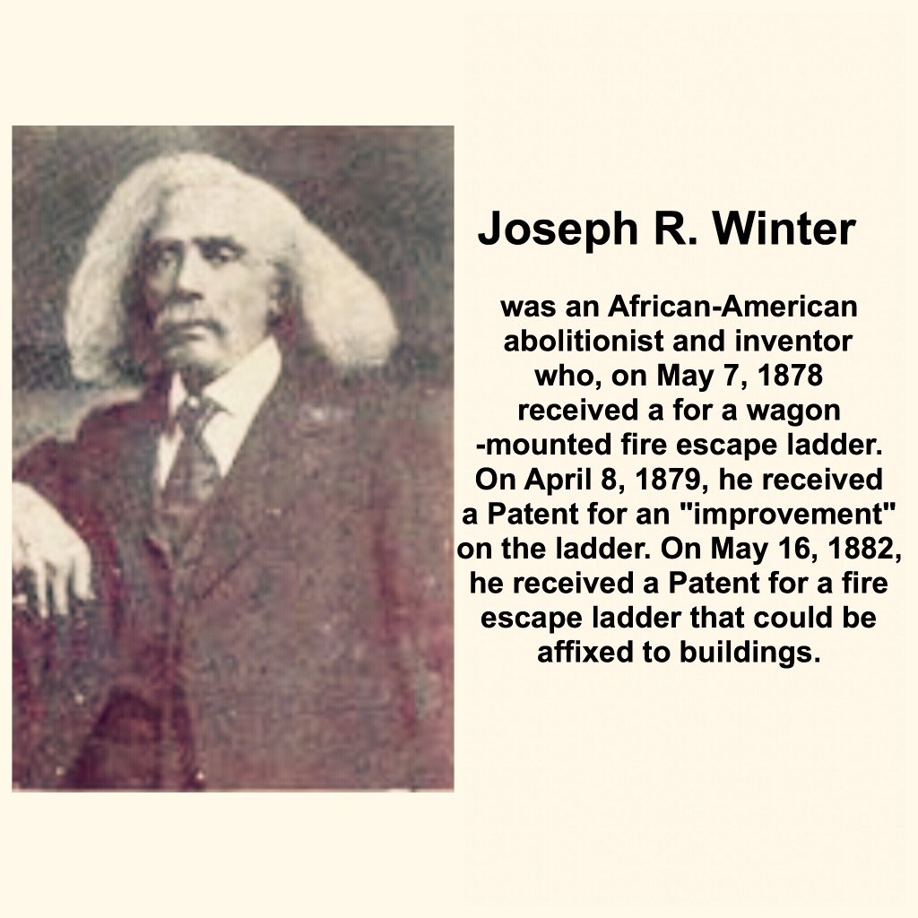 StacyeBranche's tweet photo. Joseph R. Winter - #inventor #escapeladder #blackhistorymonth #blackhistory #icon #pioneer #inventor #diditfirst #blackhistorymonthchallenge #blackhistoryfacts #blackhistory365 #gamechanger #changedthegame #contributor #contributedtosociety https://t.co/W5sH2iqWVu