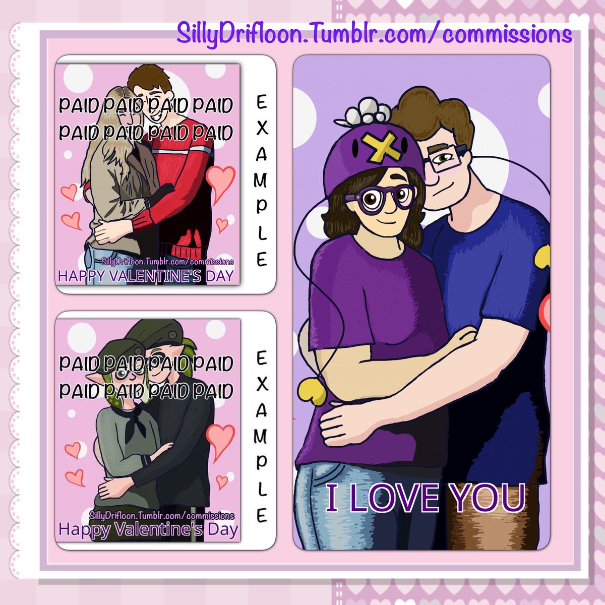 SillyDrifloon's tweet photo. HUGE shoutout to everyone who participated in my Valentine’s Day Commission Event! Thank you all again SO MUCH for supporting my art. ❤ 

• @vinnieharned 
• @TheMediaNut
• @of_the_Exps 
——————
#ValentinesDay #ValentinesGift #ArtCommissions #SillyDrifloon #MediaNut #Exp8 https://t.co/6NLbMUI7LP