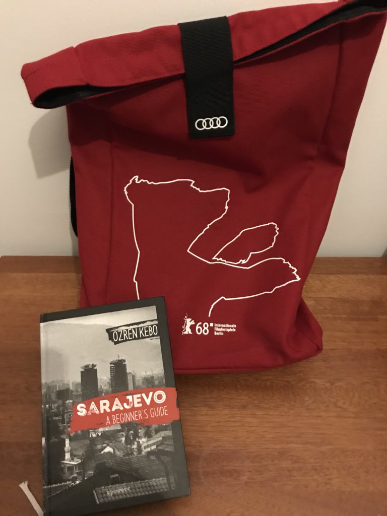 oonaghkearney's tweet photo. Loving @berlinale backpacks &amp; beautiful book on #Sarajevo from writer @iondemand. Looking forward to sharing our film project “Family Portrait” in development with @AlbiJames over coming days. https://t.co/dXOvuHkd4p