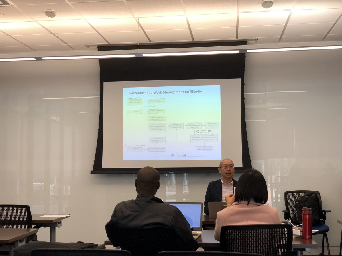 HarveySMU's tweet photo. Dr. Aki Kamata, Executive Director of @SMU_CORE, providing training to @smusimmons faculty and Ph.D students on @rstudio data software for use in research.

#SimmonsResearch https://t.co/2VnnzFdeSl