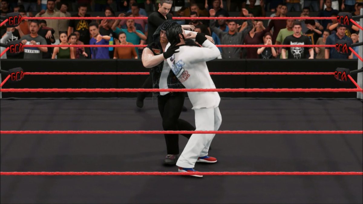 GCAWRESTLING2K's tweet photo. #ChefChampain kept his undeafeated streak alive last night, when he defeated the debuting @BarretWyattGCA. However, a frustrated @bonifergca made an aggressive post match visit to Champain! #GCAWrestling #GCAWrestleVerse #WWE2K18 #YouTube #PS4 #GiveCAWCreatorsAChance #Gaming #GCA https://t.co/GL6LhyJcMe