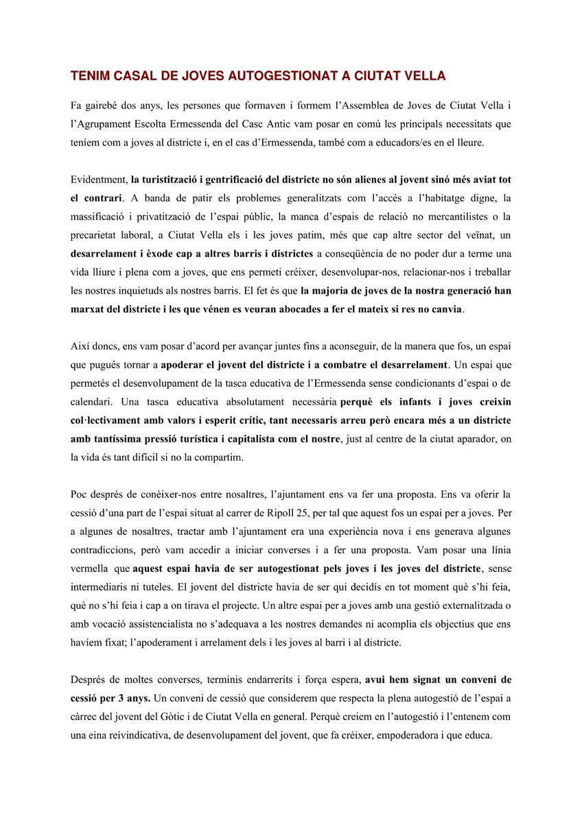 cjaciutatvella's tweet photo. [COMUNICAT] 
Tenim Casal de Joves Autogestionat a Ciutat Vella ✊🏽 https://t.co/XjNZsOhJJP