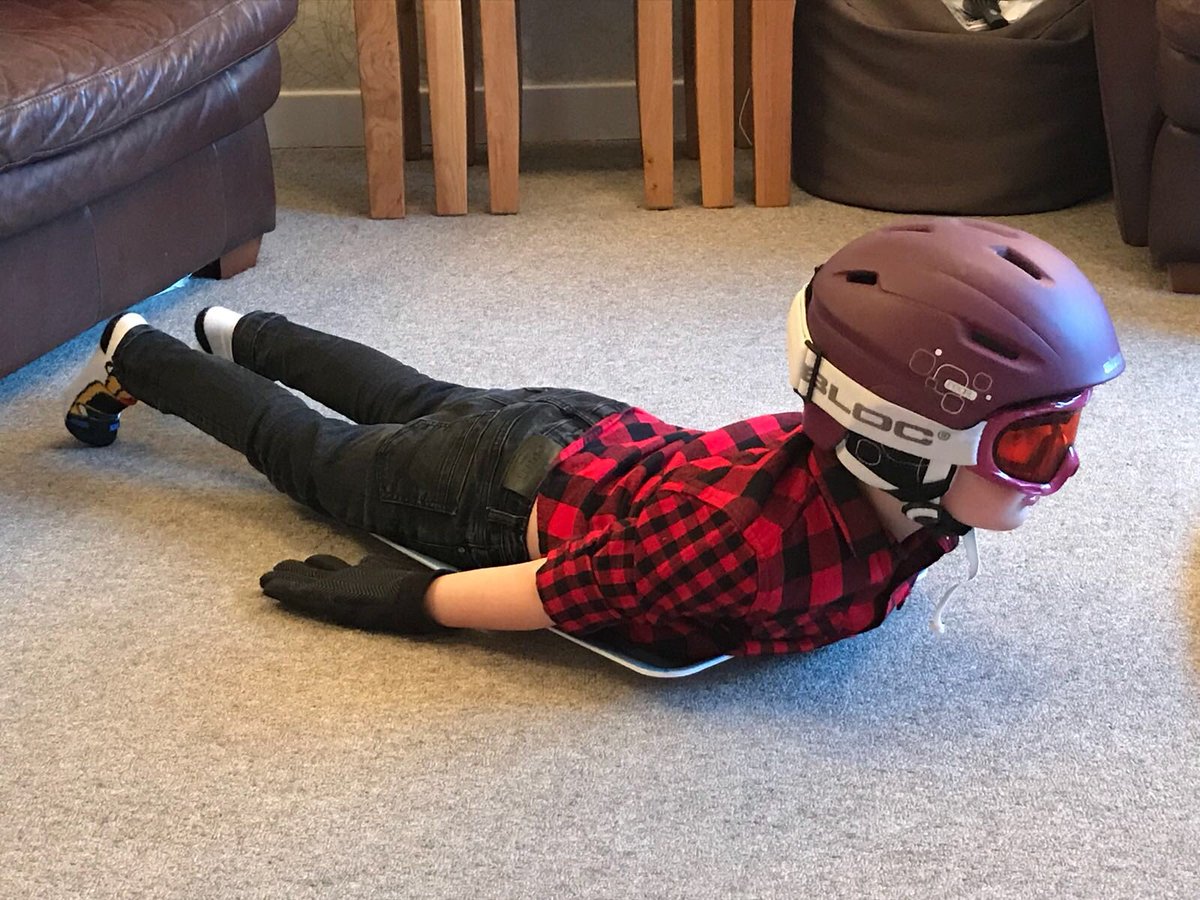 bow_anna's tweet photo. Inspired by Dom and his fantastic  bronze medal, Freddie has been perfecting his skeleton technique today. Winter Olympics 2030 here we come! #WinterOlympics2018 @BBCSport @bbcgetinspired https://t.co/VFUG6PkdsG