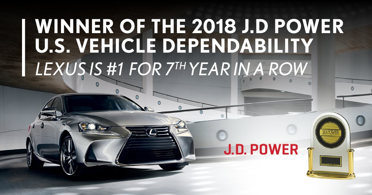 2018 J.D. Power U.S. Vehicle Dependability Study - Lexus #1 for 7th Year in a Row!! #LexusOfRoute10 #CelebrityMotorCars