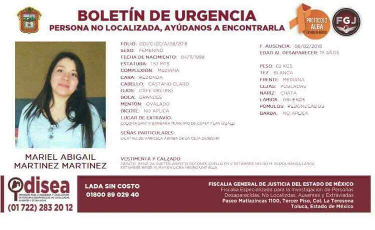 Ayuda a localizar a Mariel Abigail Martínez Martínez 19años #NoLocalizada desde 8/2/18 #CuautitlanIzcalli #Edomex ¿La has visto? RT <a href="/Victor_EstradaG/">Víctor Estrada G.</a> <a href="/JovenCuautitlan/">Juventud Cuautitlán</a> <a href="/Cuautitlan_mxco/">Cuautitlán México</a> <a href="/CuautitlanMX/">Cuautitlan Izcalli</a> <a href="/PRDCuautitlan/">PRD Cuautitlán</a> <a href="/MorenajeIzcalli/">MORENA 🇲🇽</a> <a href="/FESC_UNAM/">FES CUAUTITLÁN UNAM</a> <a href="/Morena_Izcalli/">Morena Cuautitlán Izcalli 🇲🇽</a> <a href="/CreceCuautitlan/">Crece Cuautitlan</a> <a href="/SIW_12/">🇲🇽 Servicios Warrior 🇲🇽</a>