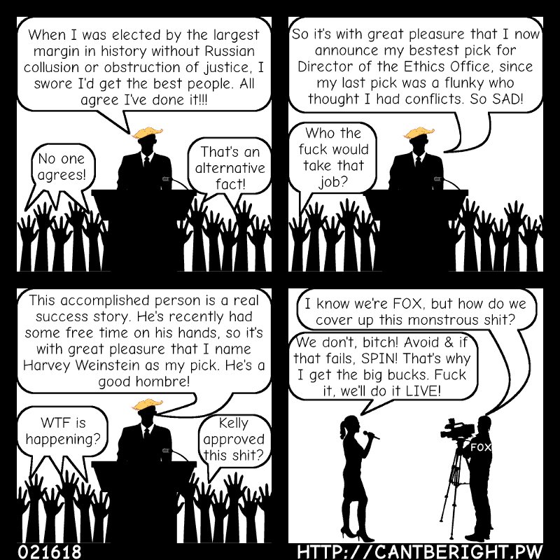 Comicateuer's tweet image. Been a while, but I couldn't stay away! Here's the latest comic, "Only The Bestest," featuring asshole #Trump and rapist #HarveyWeinstein: cantberight.pw/only-the-beste…