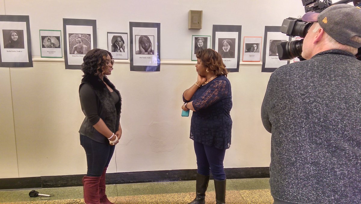 AmherstCHS's tweet photo. Our 'Put Your Best Face Forward' ACHS Black History Month photo exhibit was in the spotlight this morning as @ClaudineWgrz visited. The broadcast tonight at 5 pm on Ch. 2 highlights four students who eloquently explained what their involvement in the project meant to them. https://t.co/JOuz1pby1l