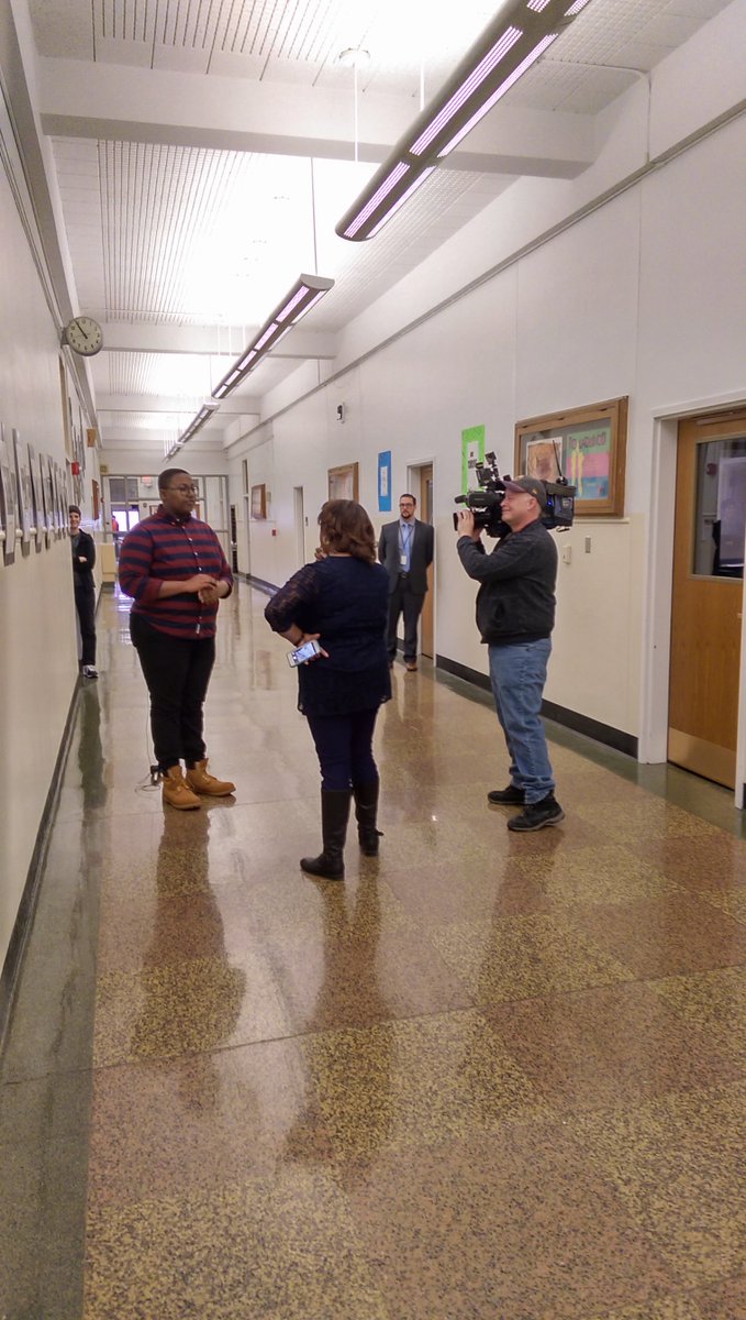 AmherstCHS's tweet photo. Our 'Put Your Best Face Forward' ACHS Black History Month photo exhibit was in the spotlight this morning as @ClaudineWgrz visited. The broadcast tonight at 5 pm on Ch. 2 highlights four students who eloquently explained what their involvement in the project meant to them. https://t.co/JOuz1pby1l