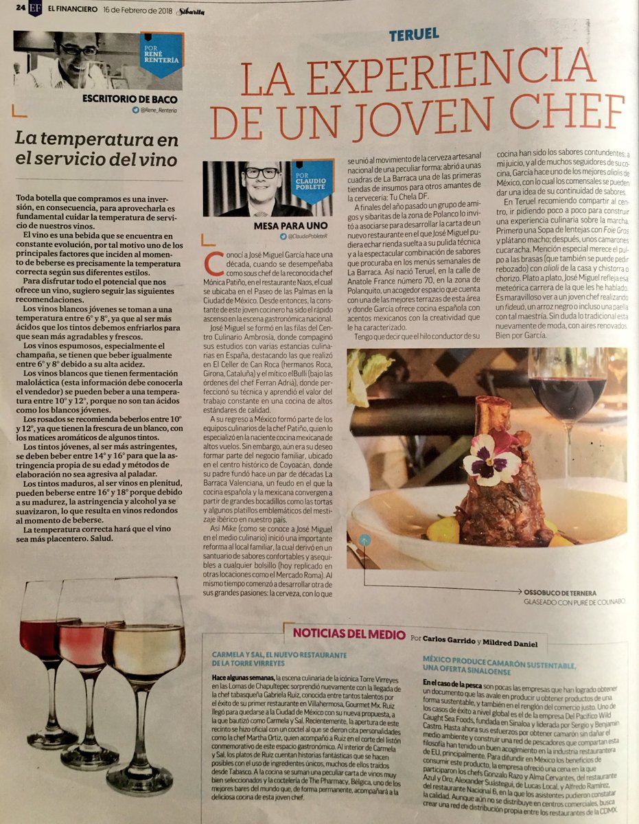 cmexicana's tweet photo. Hoy es día de #SibaritaEF #CulinariaMexicana en @ElFinanciero_Mx especial de la cocina poblana. @Rene_Renteria habla de la Temperatura en el Servicio de Vino. @ClaudioPobleteR habla de la carrera de @jmiguegarcia y el nuevo @rteteruel https://t.co/ZGAkXAEtjh