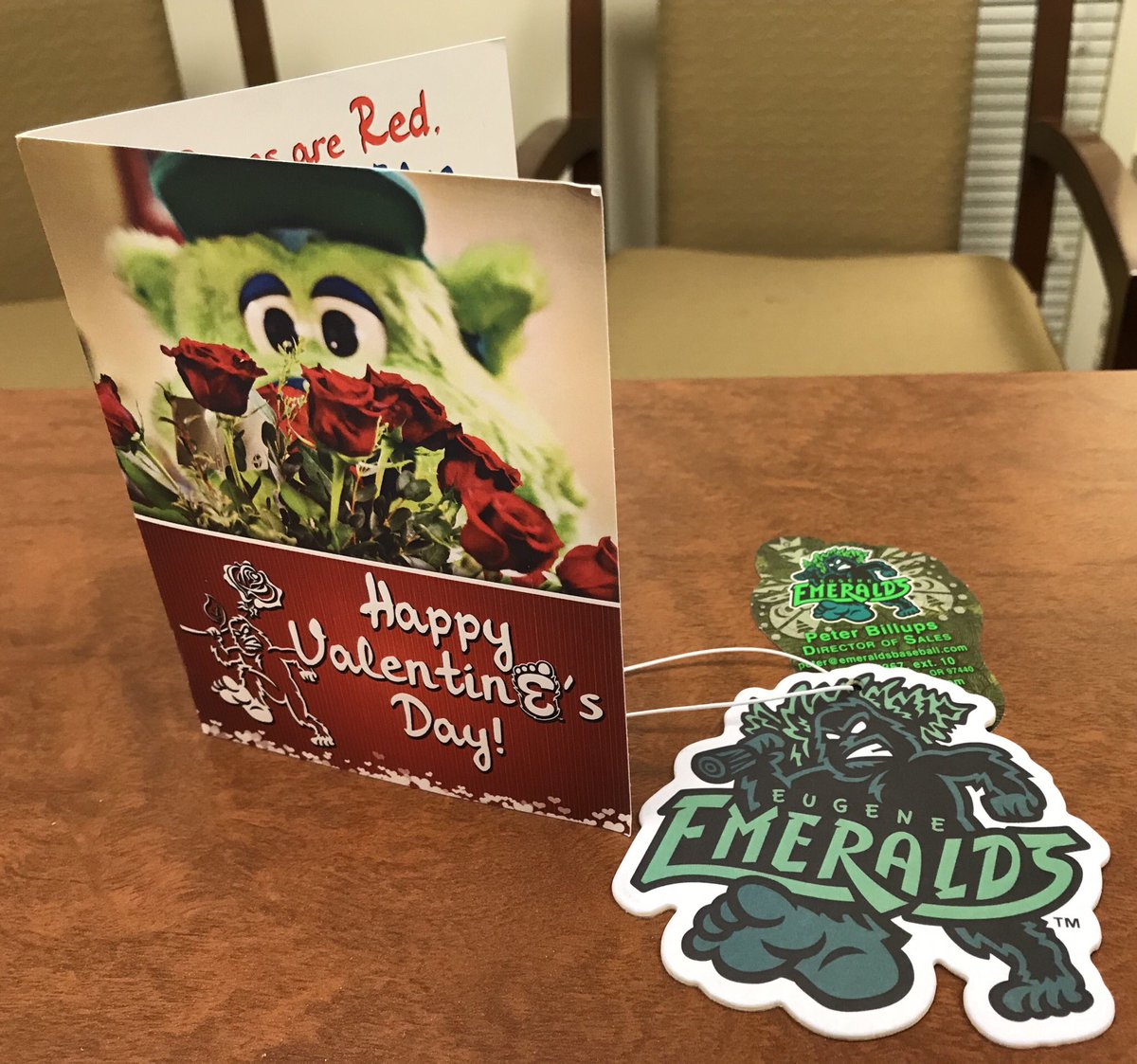AlyssaBosley's tweet photo. My office is smelling extra nice thanks to an @EugeneEmeralds air freshener from @peteb52. Oh, and I get to update my #BosleyStrong board with Peter’s new business card. 

#SRMStrong https://t.co/afjld1aCIH