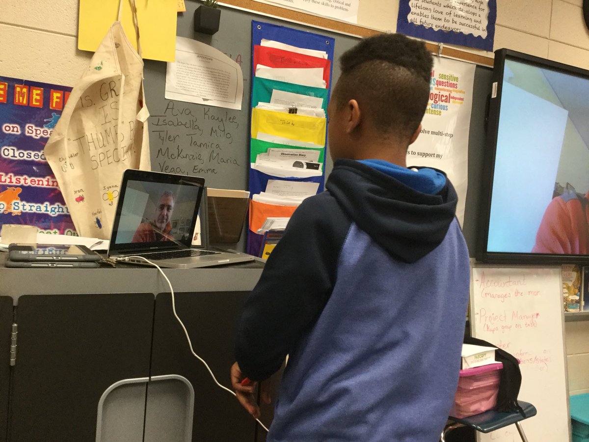 TOTY2014_2015's tweet photo. Third graders learn about science reporting on climate change, pollution and the environment through Skype in the classroom with journalist Justin Cantanoso. @kiboucher @Ckanderson_LCSS @bfaircloth0211 https://t.co/K4bJRkSTta